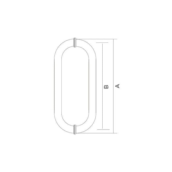 Technical drawing of a handle with labeled dimensions on a white background
